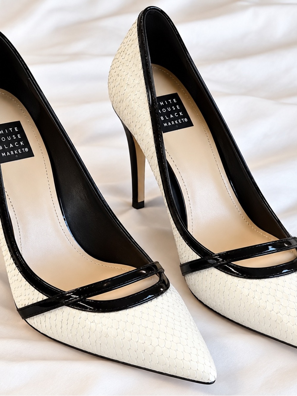 White House Black Market Diana Snake Pumps White Black Size 10